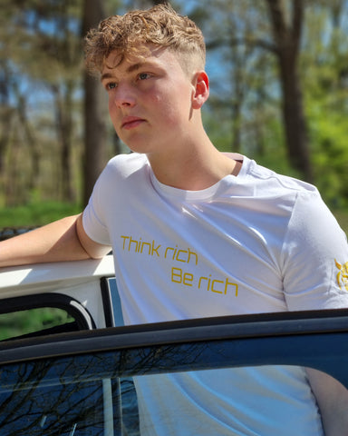T-Shirt "Think Rich Be Rich" Wit - Bulllrich
